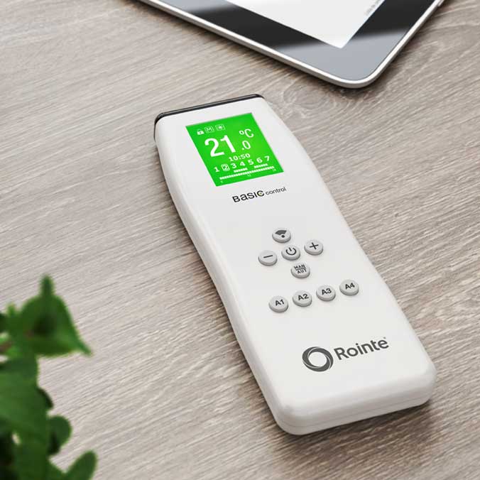 Rointe BASIC control remote in white on table