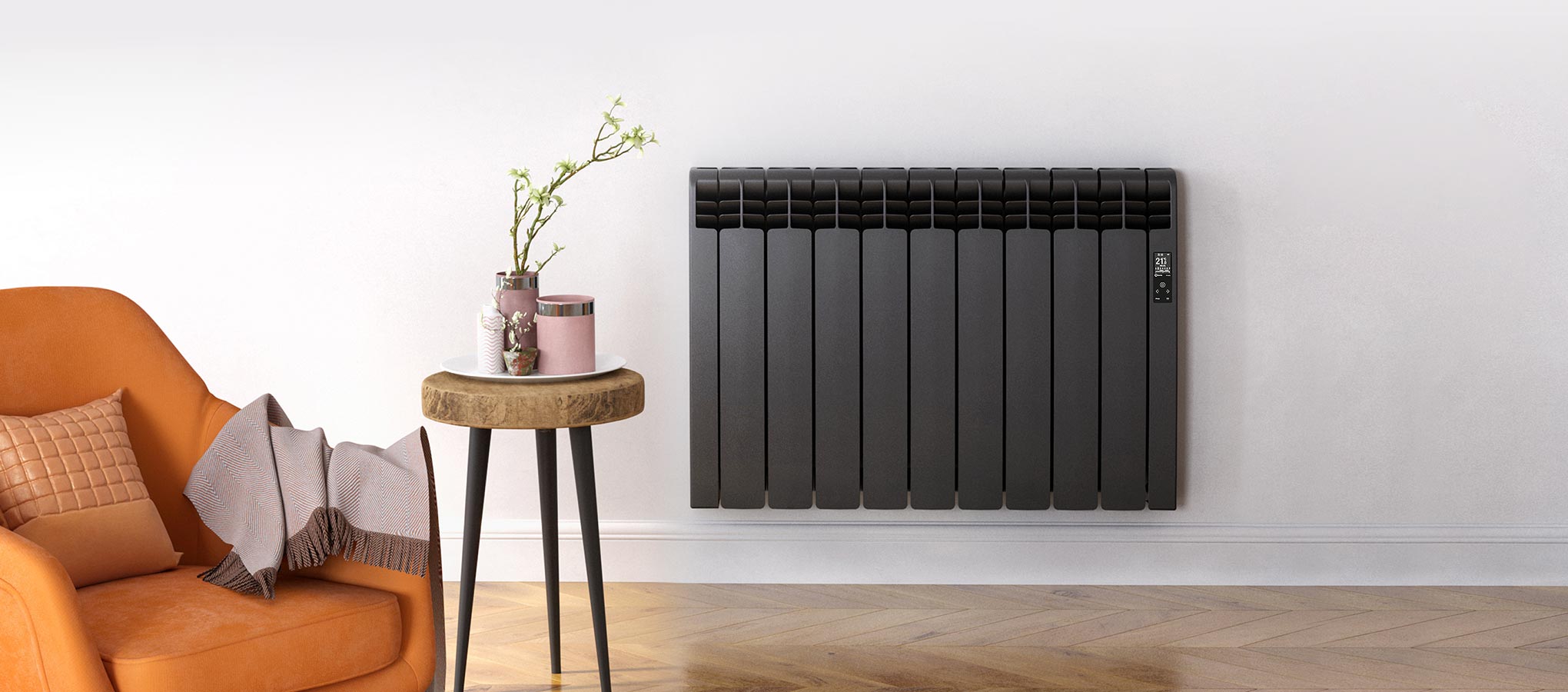 Rointe D Series WiFi aluminium oil filled radiator in living room