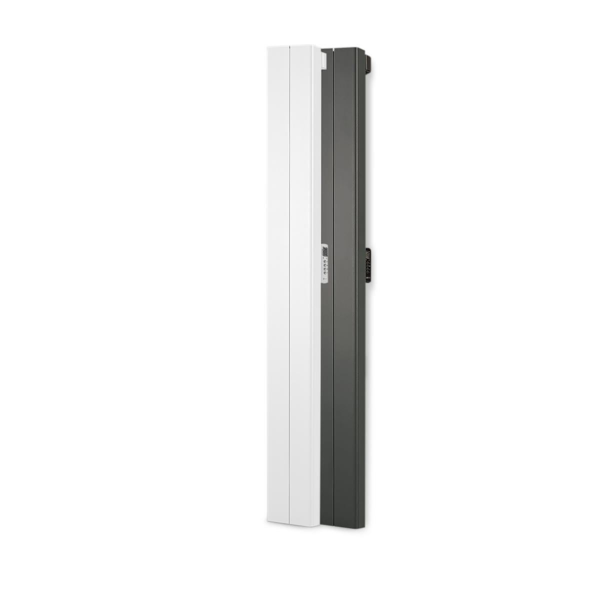Rointe Palaos tall vertical radiators in white and black with 2 heating elements