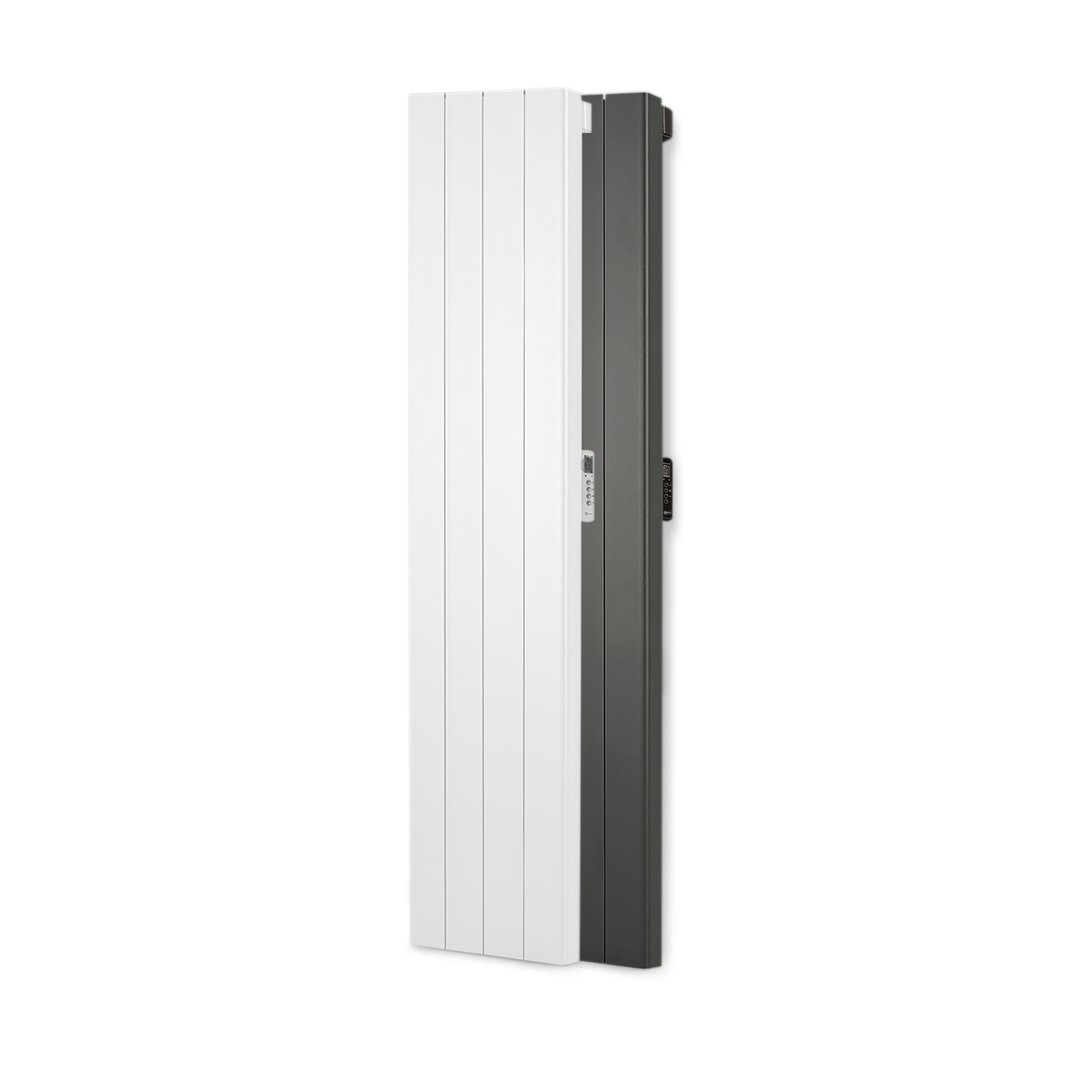 Rointe Palaos tall vertical radiators in white and black with 4 heating elements